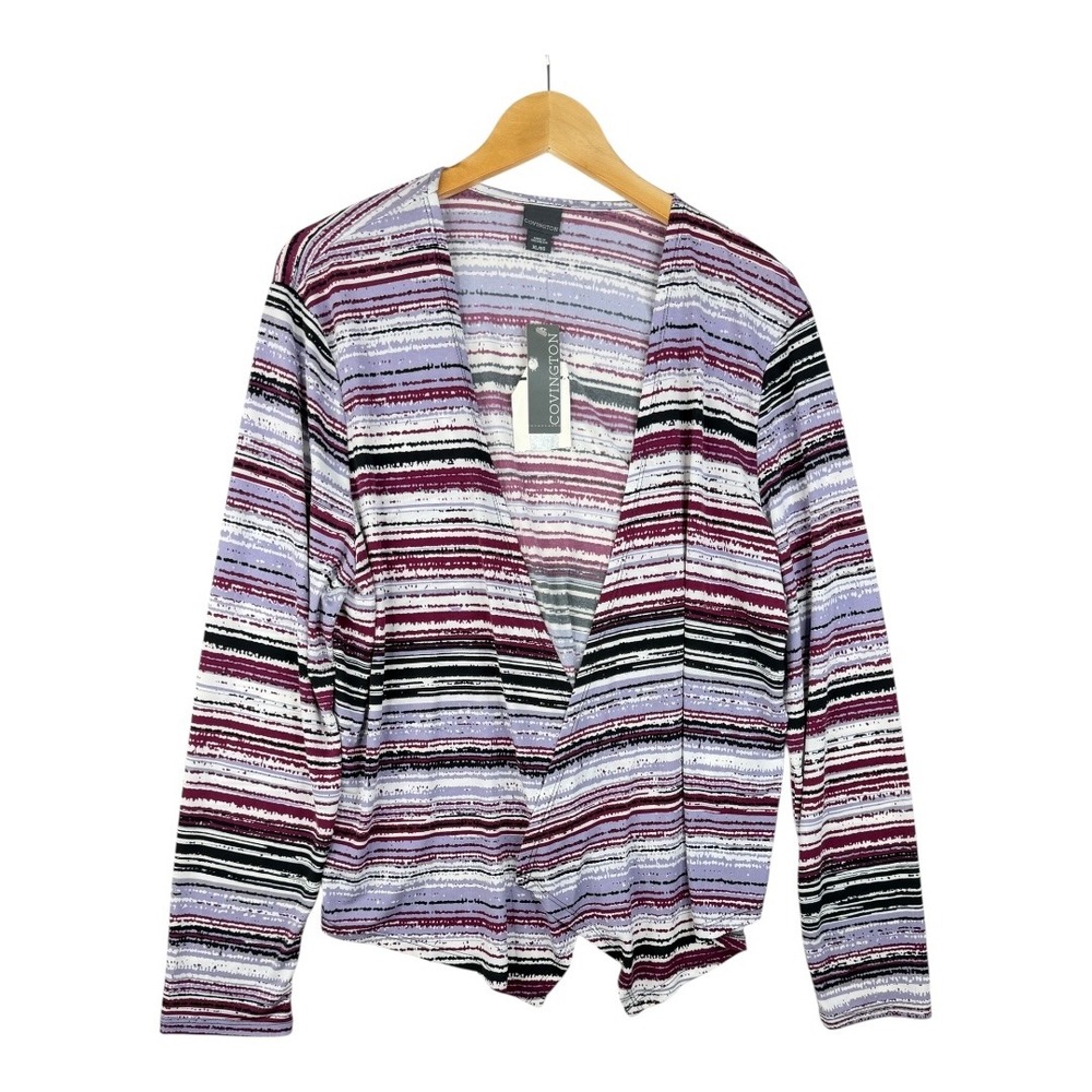 New Covington Long Sleeve Open Cardigan size XL Purple/White‎